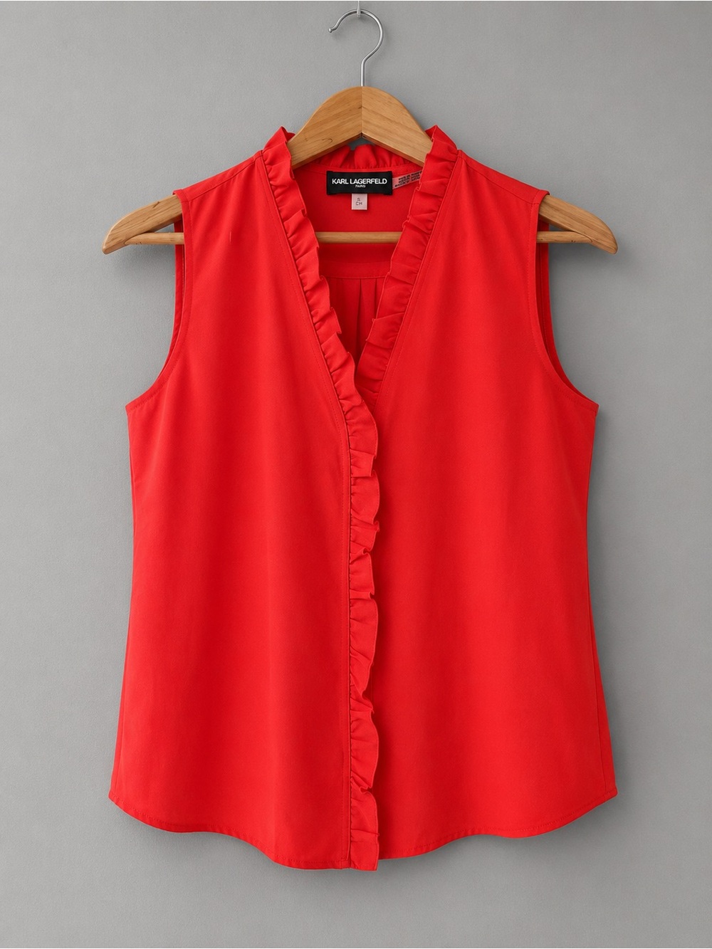 Karl Lagerfeld Paris orange/coral Ruffle Sleeveless Blouse Size Small